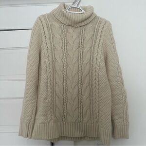 LL Bean wool cream turtleneck cable knit sweater size medium